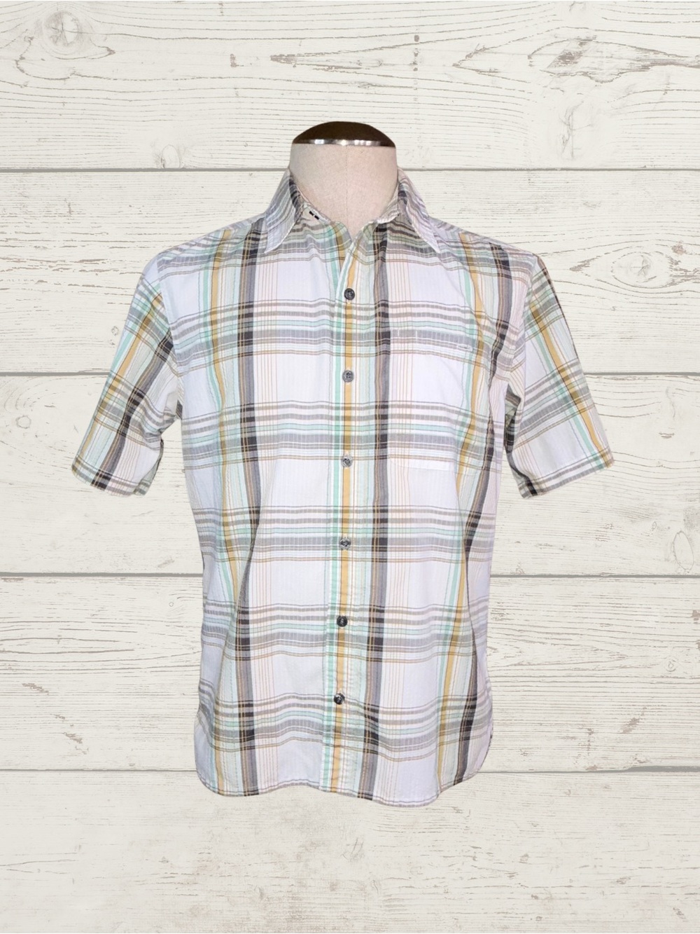Patagonia Puckerware Seersucker Plaid Short Sleeve Button Down Shirt Mens Sz S